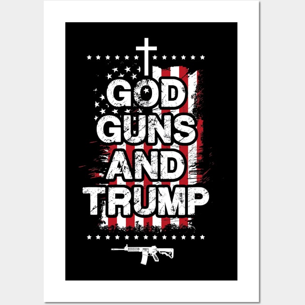 God Guns and Trump 2nd Amendment Pro Gun USA Flag Wall Art by Jessica Co